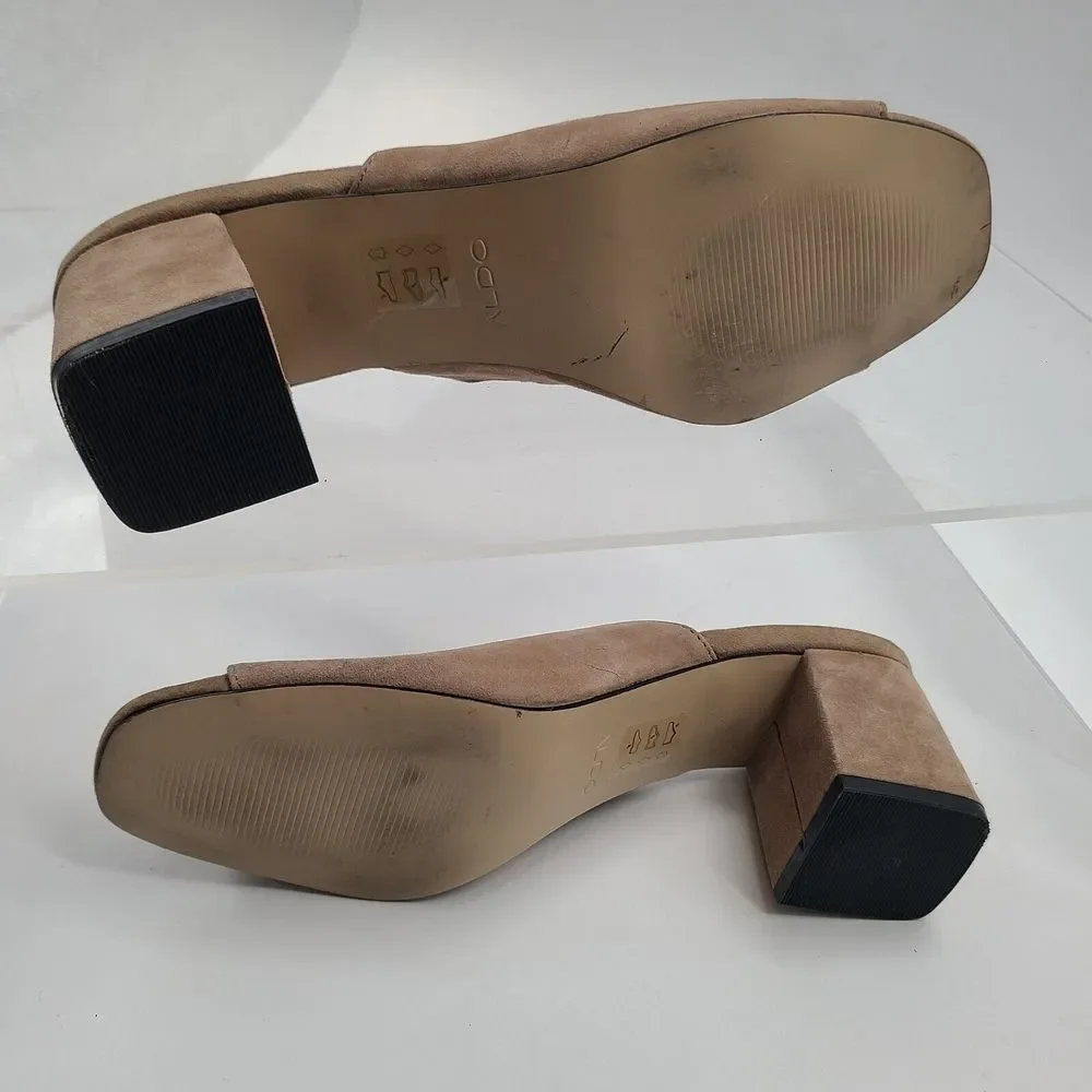 Aldo Light Beige Suede‎ Sandal Block Heel Woman's US Size 9
